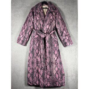Jealousy Pink & Black Snake Print Long Belted Coat Medium 100% Polyester Made In